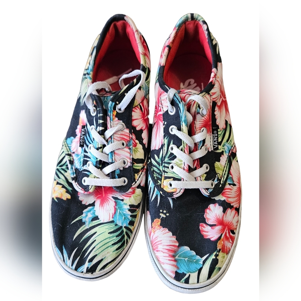 VANS Tropical Floral On Black Lace Up Sneakers Women's Size 8 - Picture 5 of 5